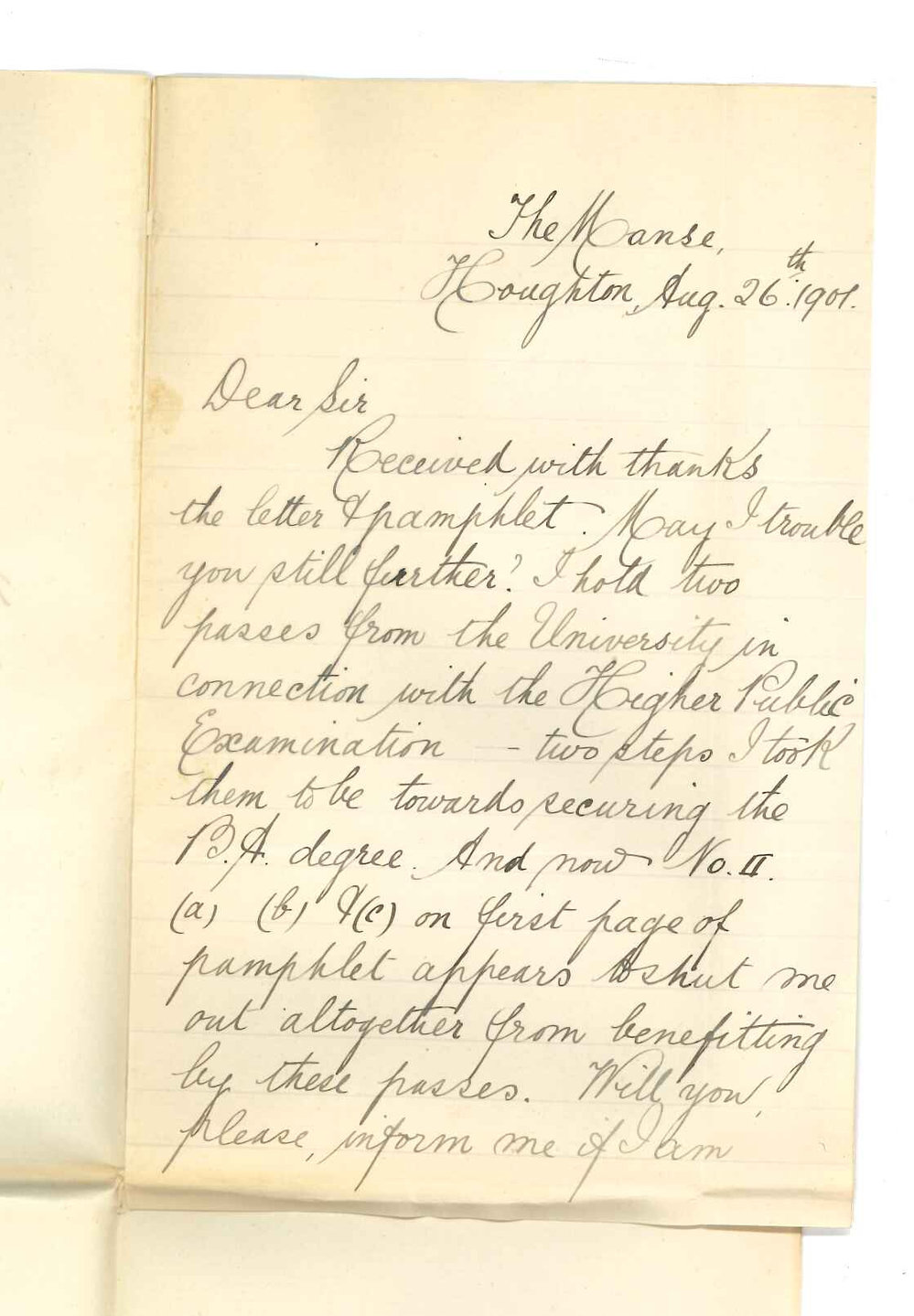 Reverend B Dorman - Houghton - Concerning BA course