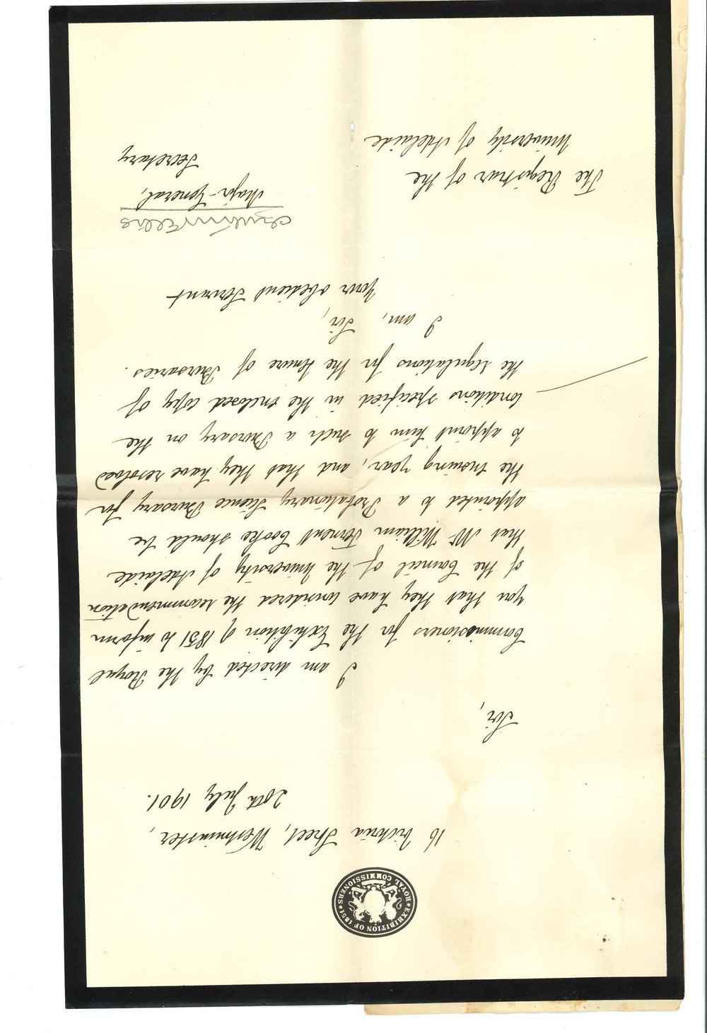 Sir Arthur Ellis - Major General Secretary of Royal Commissioners Exhibition of 1851 - London - Appointing Mr William Ternent Cooke to a Bursary