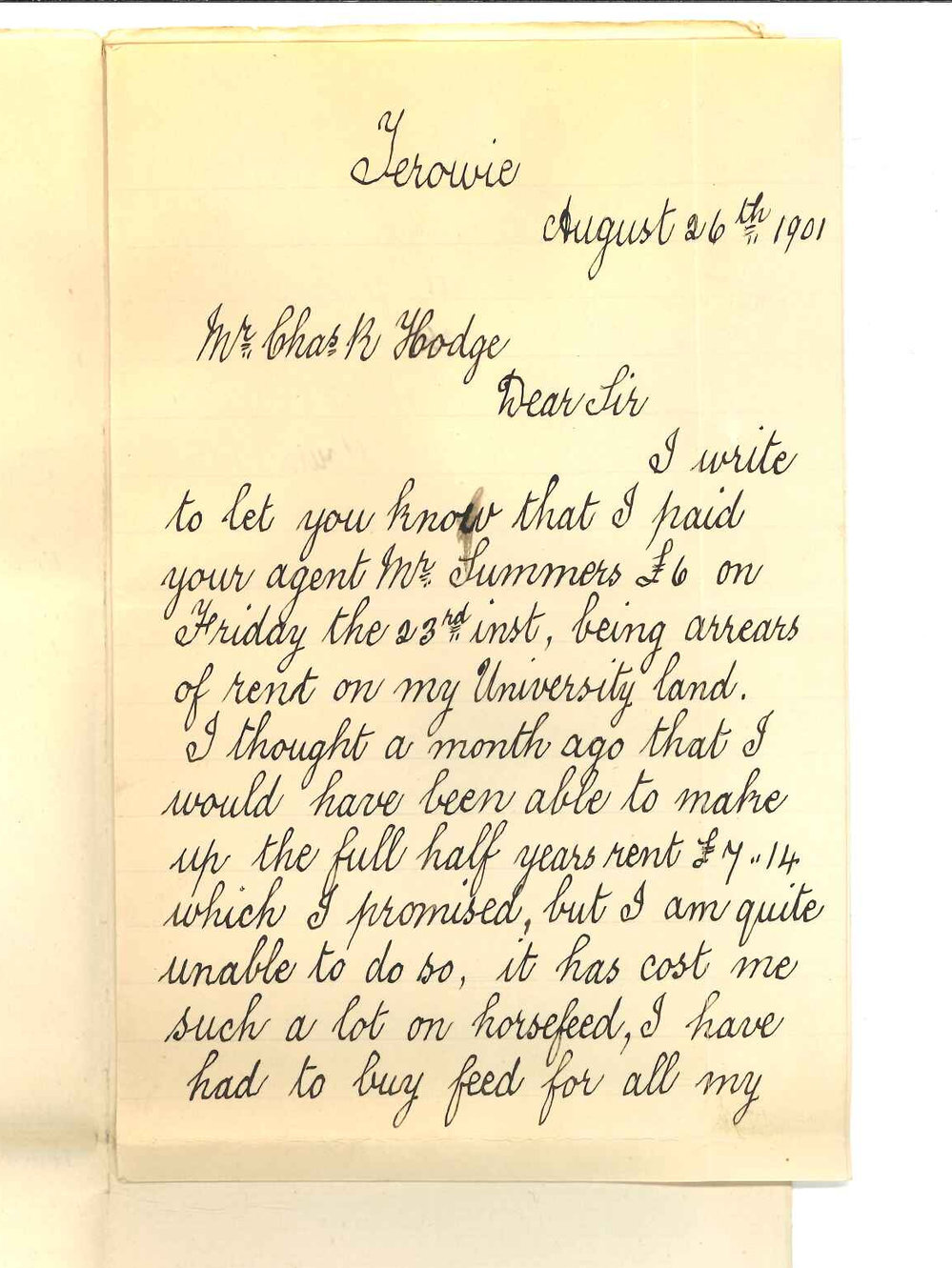 James Lyddon - Terowie - Payment on account of arrears of rent