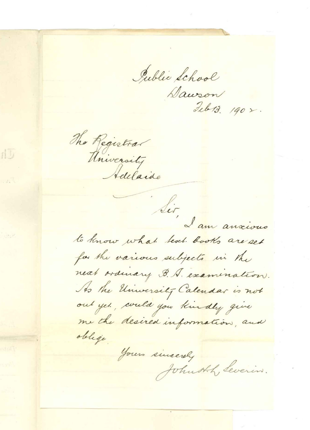 John H L Severin - Dawson - Requesting texts books for subjects in BA Course