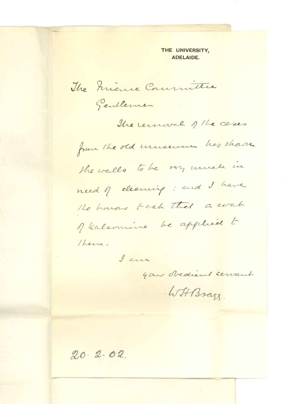 Professor William Henry Bragg - The University - Asking if walls of Old Museum may be Kalsomined
