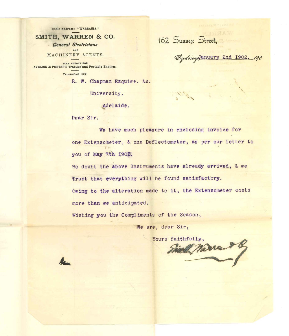 Smith Warren and Company - Sydney - Forwarding invoice for Extensometer and Deflectometer