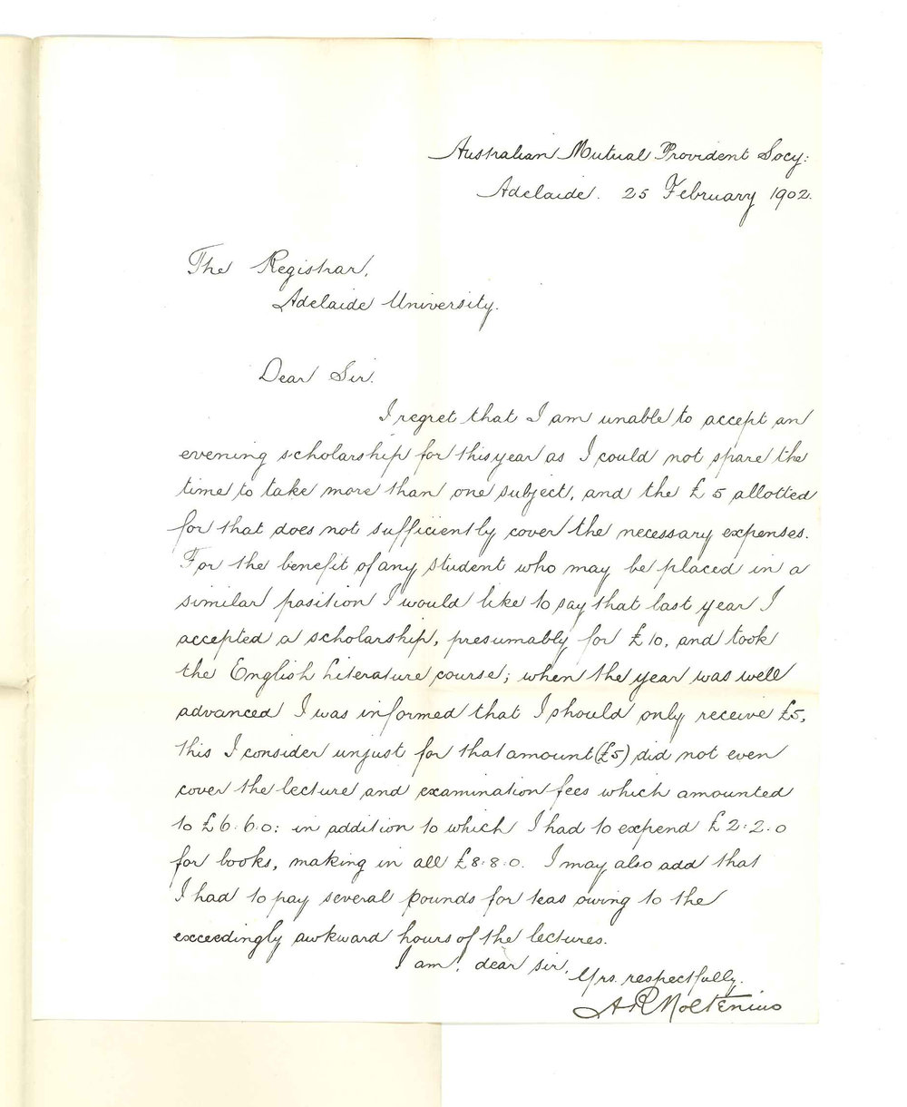 Arthur Roy Noltenius - Adelaide - Resigning Evening Scholarship for this Year