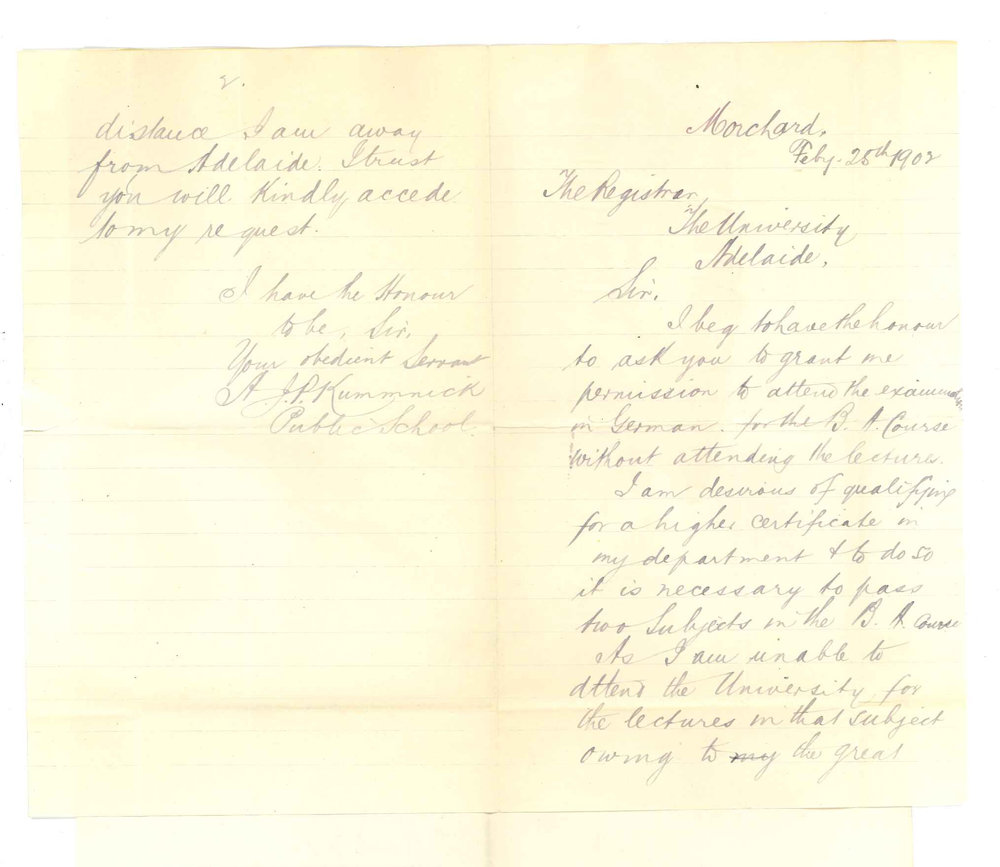 Albert Johannes Paul Kummnick - Morchard - Exemption from attendance at Lectures