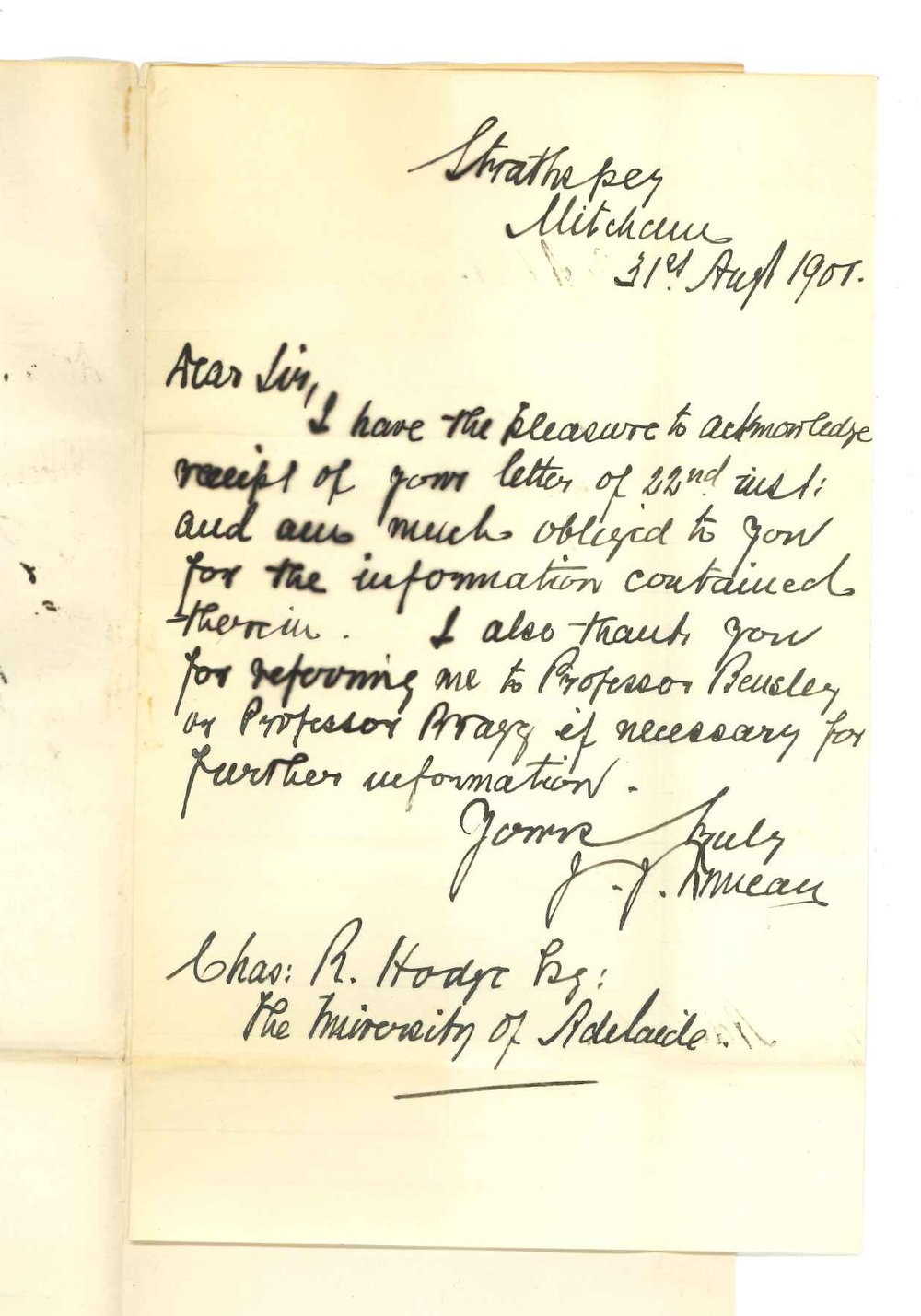 Honorable J J Duncan - Mitcham - Acknowledging letter of 22 inst and thanks for information