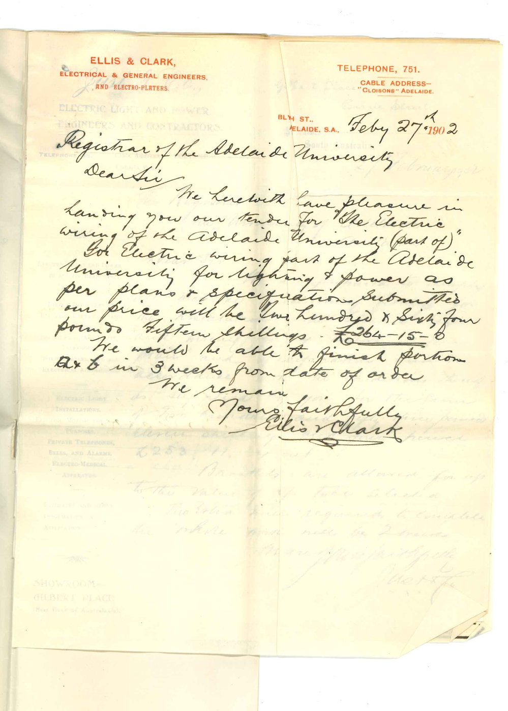 Ellis and Clark Just and Company Todd and Samuel J A Newton and Company Unbehaun and Johnstone - Tender for Electric Lighting