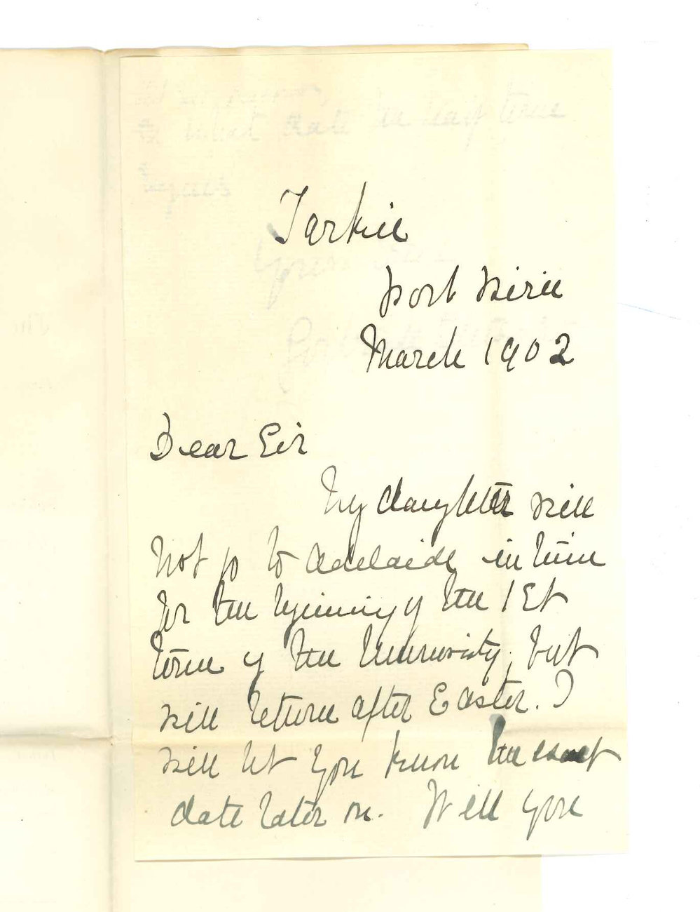 Mrs Gertrude Stewart - Port Pirie - Daughter will begin studies after Easter at Conservatorium and Requesting date of first half Term