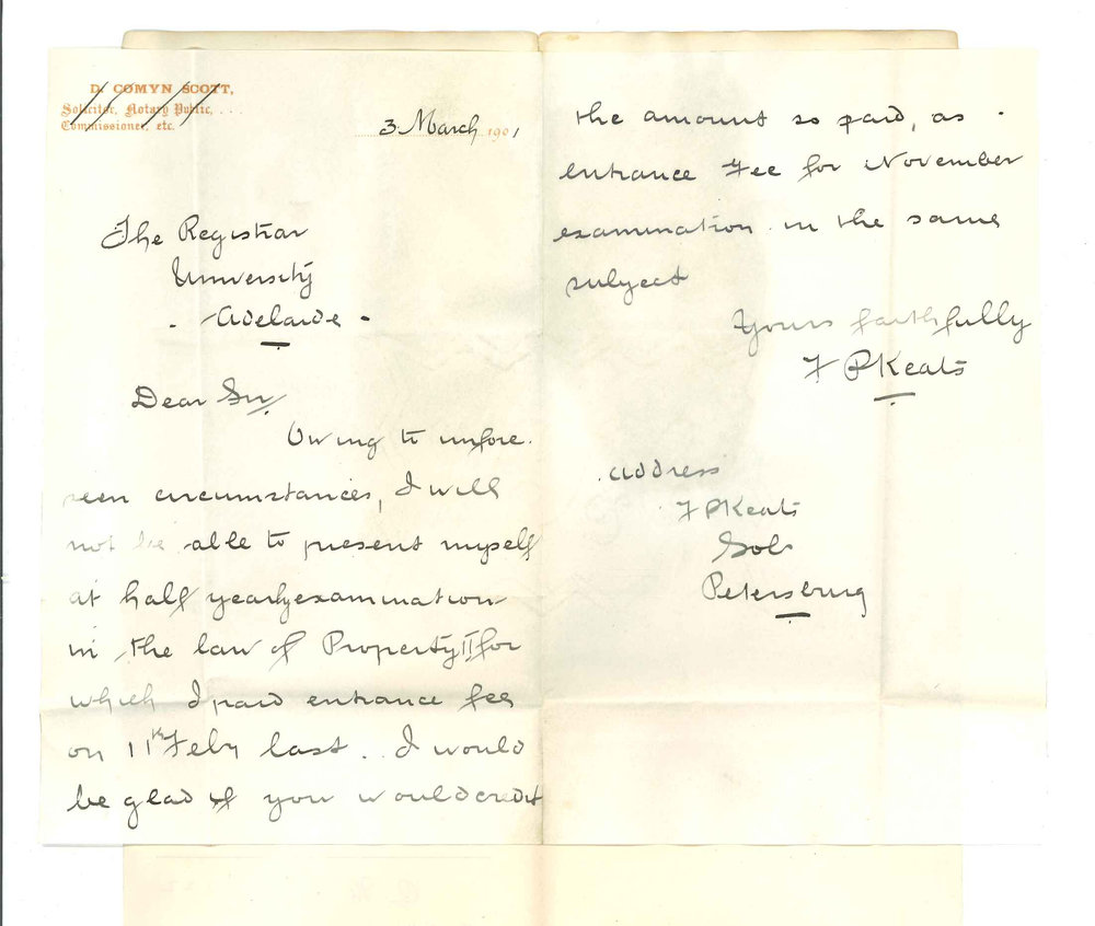 Frederick Phillips Keats - Petersburg - Asking for Exam fee paid for March Exam stand over until November