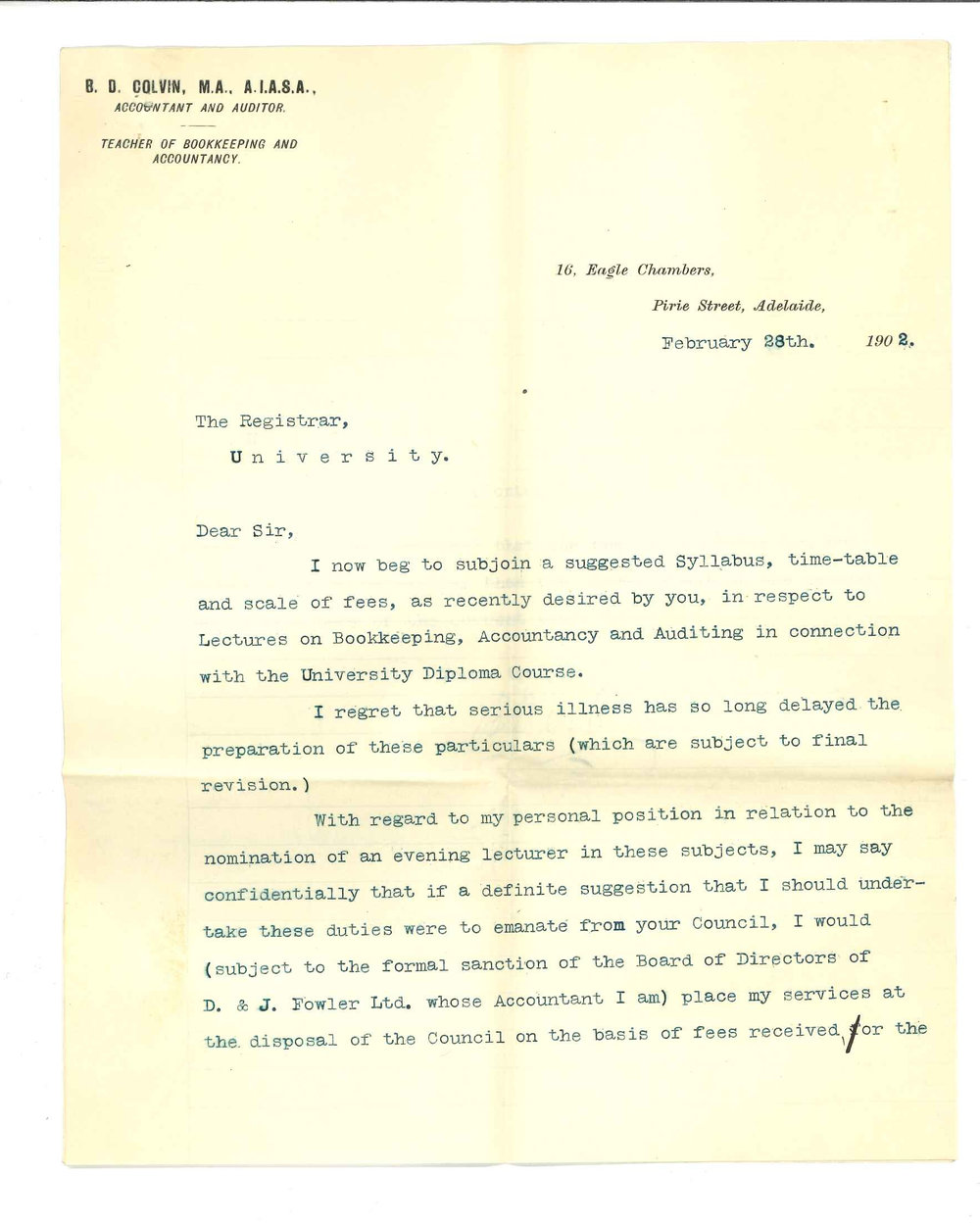 Bazett David Colvin - Adelaide - Syllabus for lectures on Accountancy