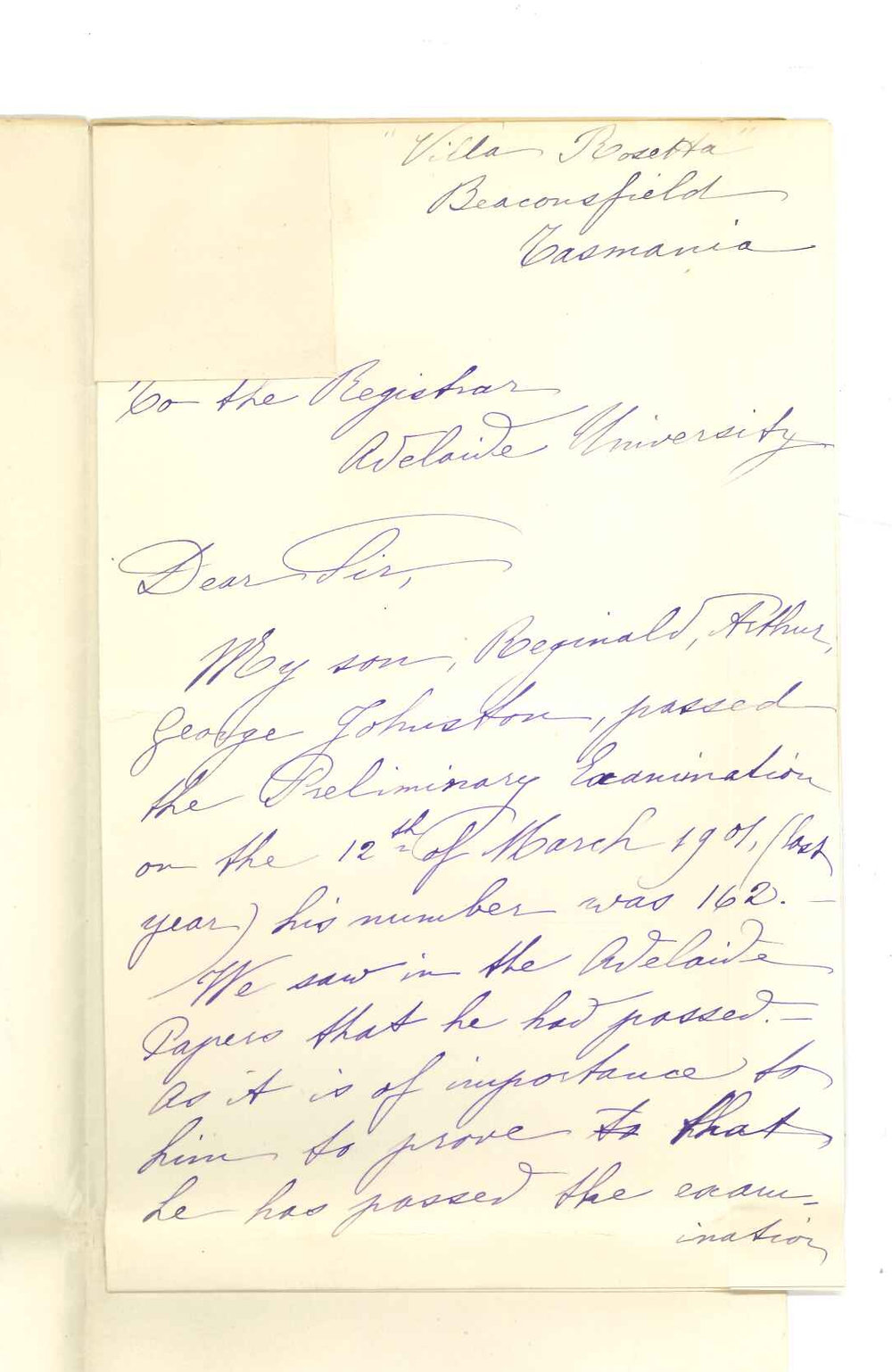 I A Johnston - Tasmania - Asking if Certificates are issued by the last March Preliminary Exam