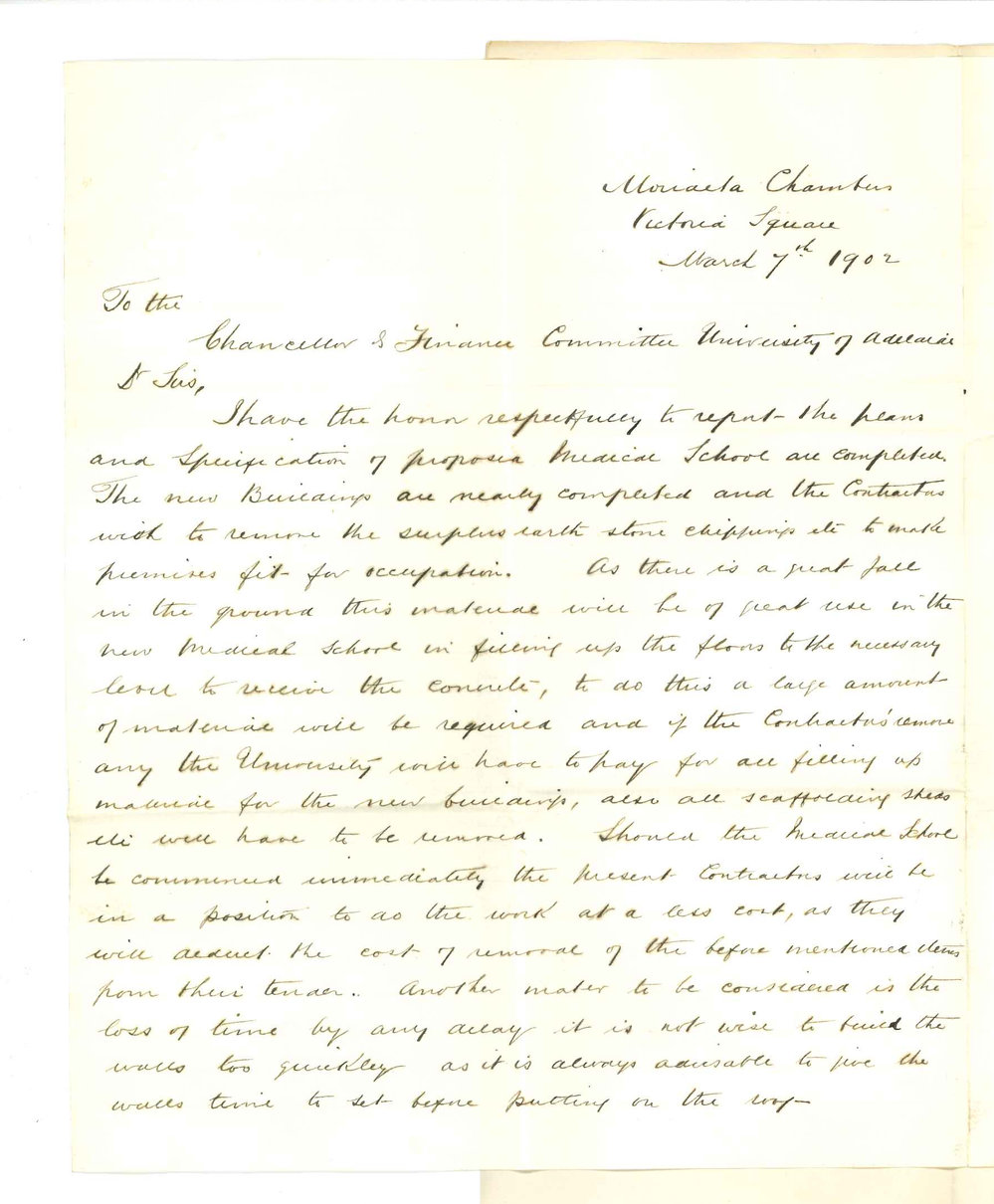 Frank John Naish - Adelaide - Stating plans and specification of proposed Medical School are completed