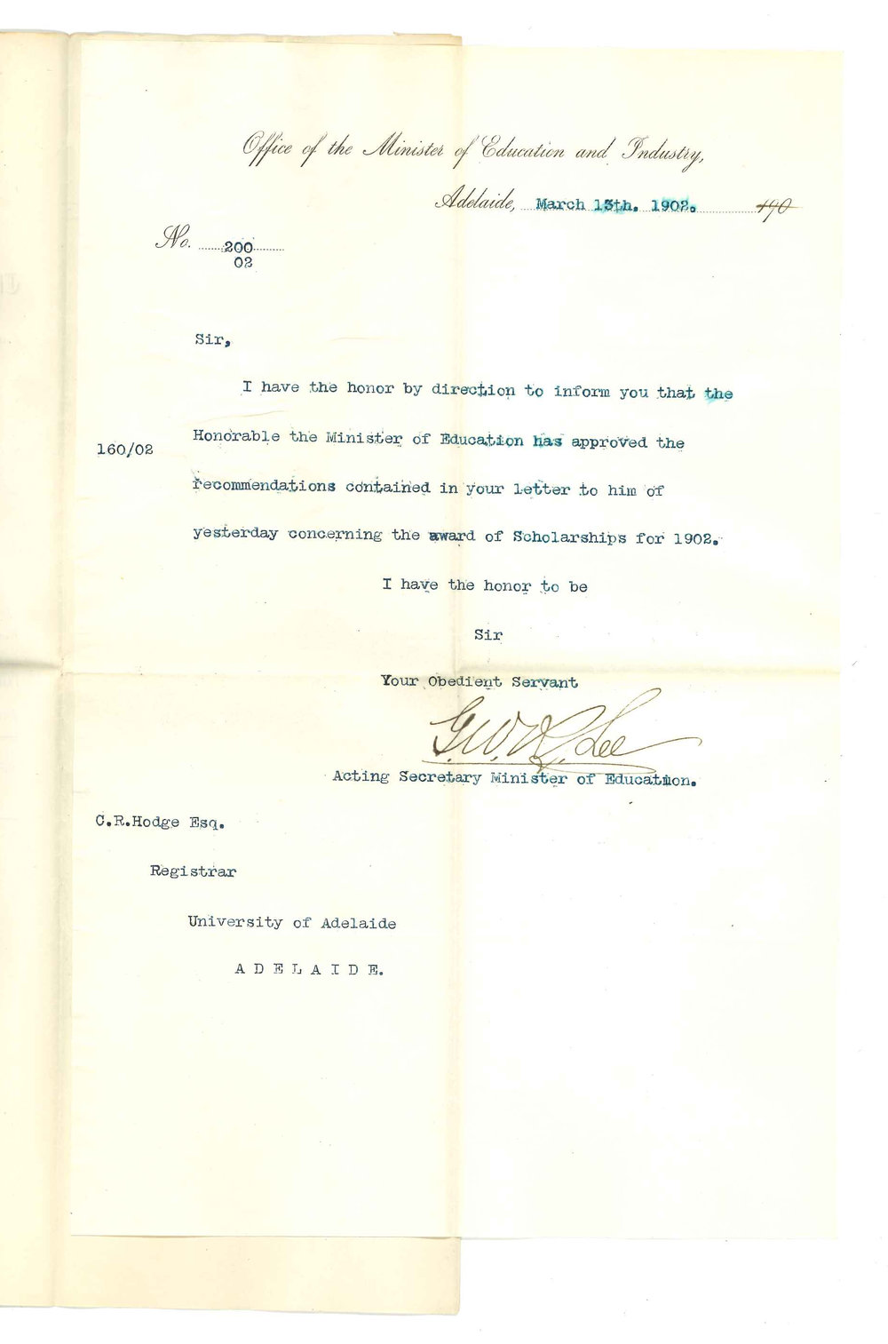 Bazett David Colvin MA AIA SA - Adelaide - Accepting appointment of Lecturer on Accountancy