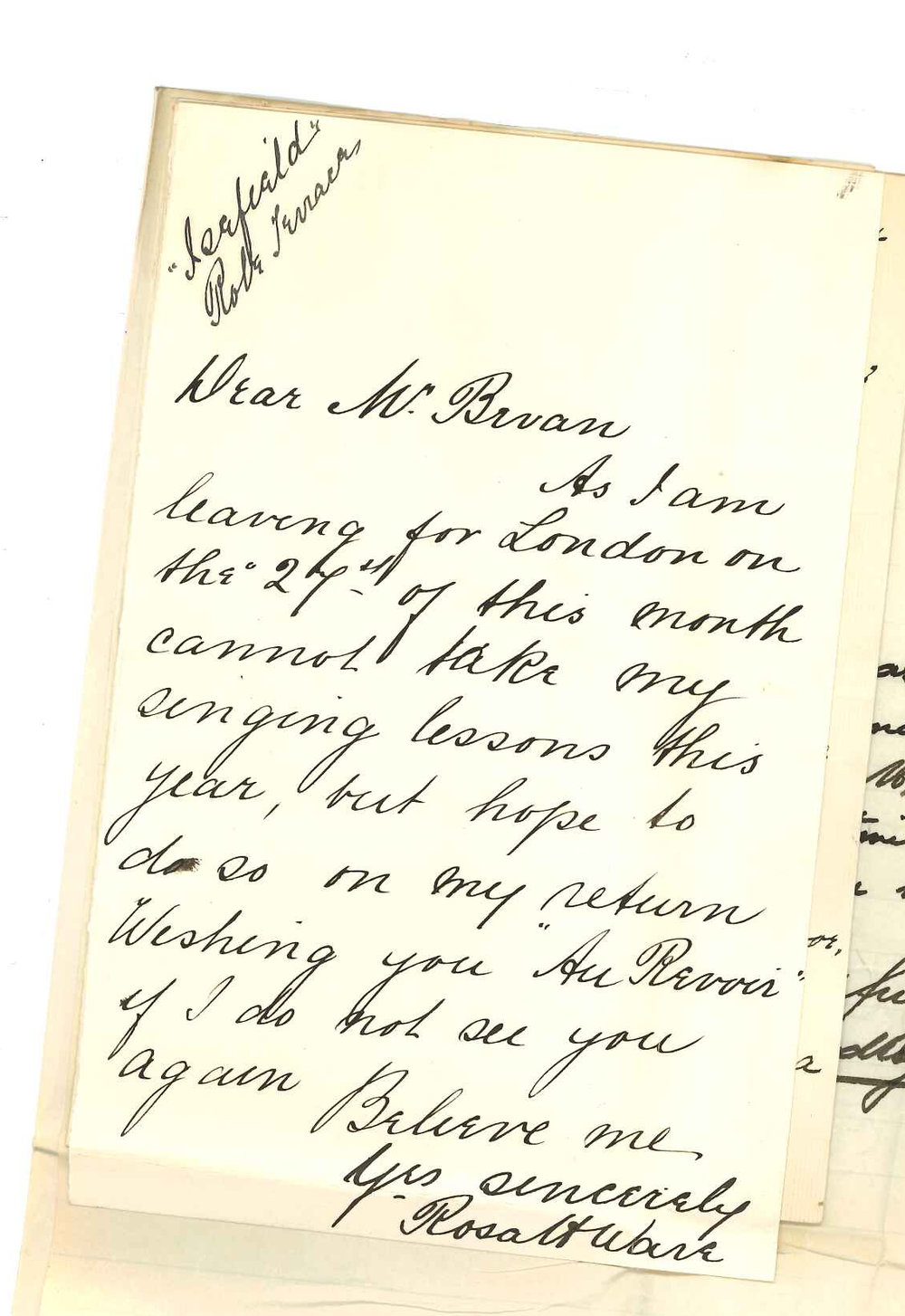 Annie Skinner Bertha C Collison A W Ware D McLaren - Discontinuing lessons at Conservatorium
