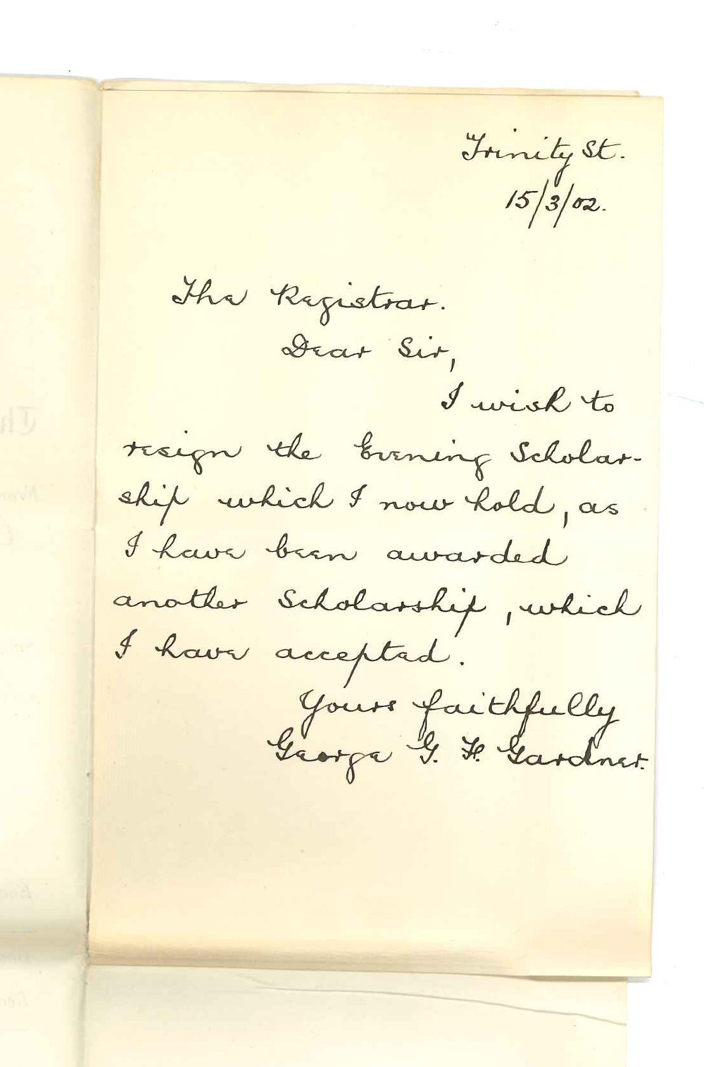 George G H Gardner - College Town - Resigning Evening Scholarship