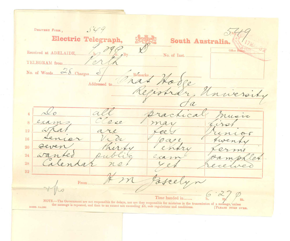 Henry Maurice Joscelyne - Perth - Last day of entry for Music Exams and fees for Junior and Senior Requesting Public Exams Pamphlets