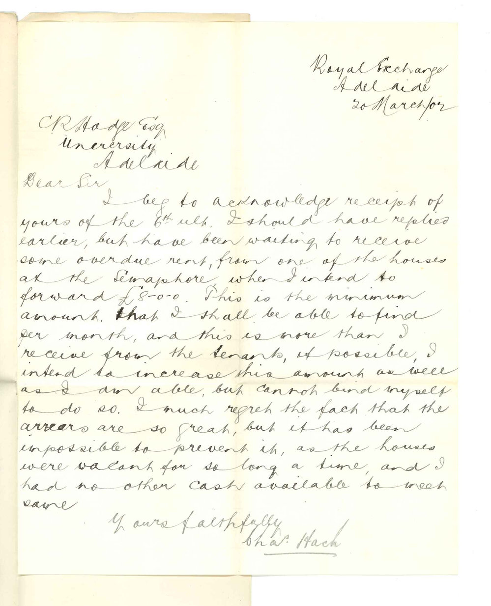 Charles Hack - Adelaide - Arrears of Interest on Mortgage