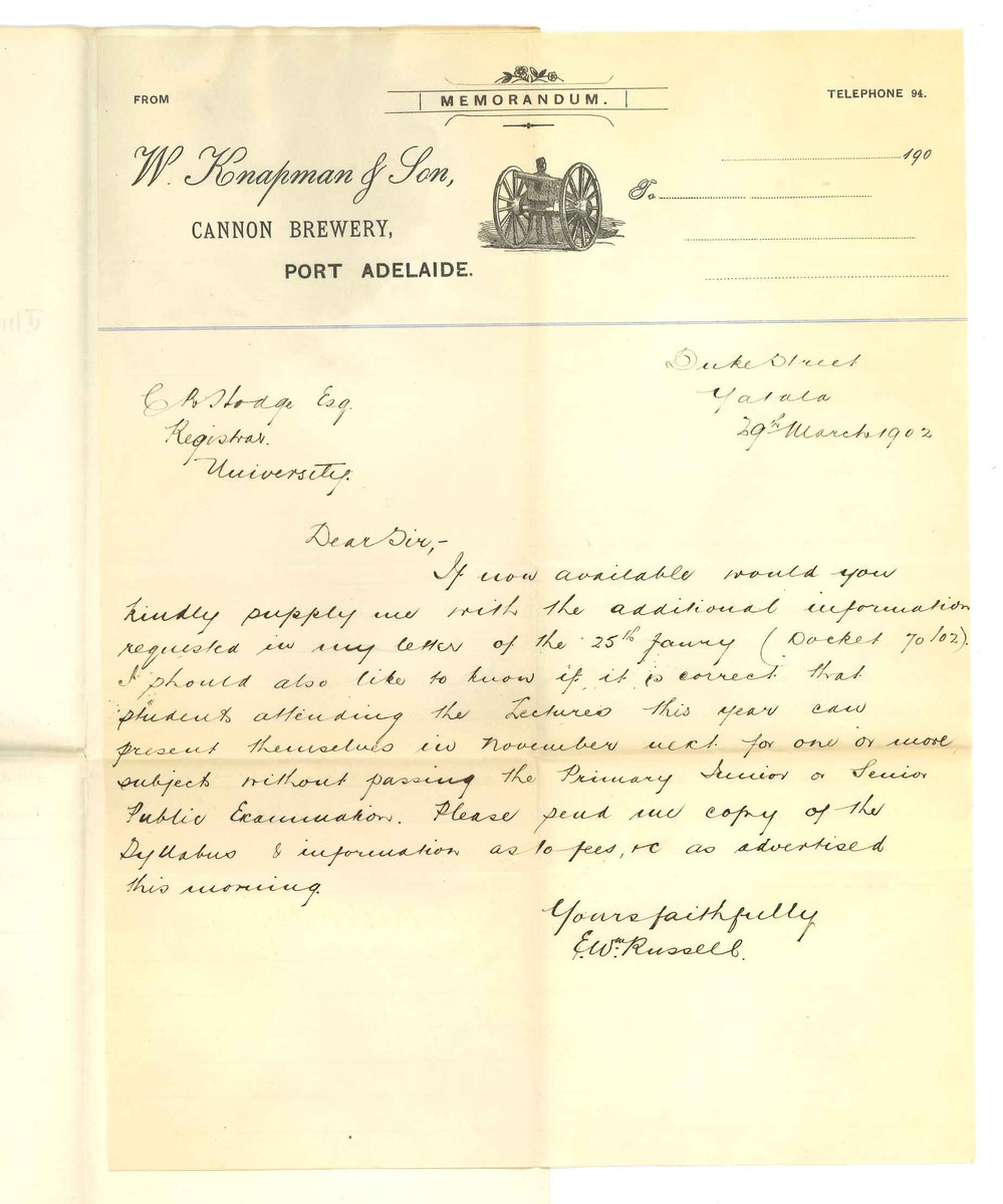 E W Russell - Yatala - Requesting information asked for in his letter of 25 January