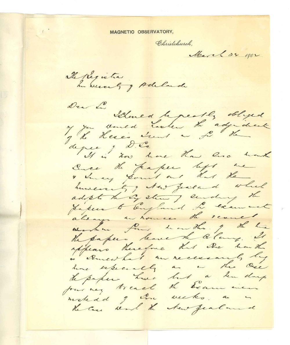 Clinton Coleridge Farr - Christchurch - Result of his Thesis for DSc degree
