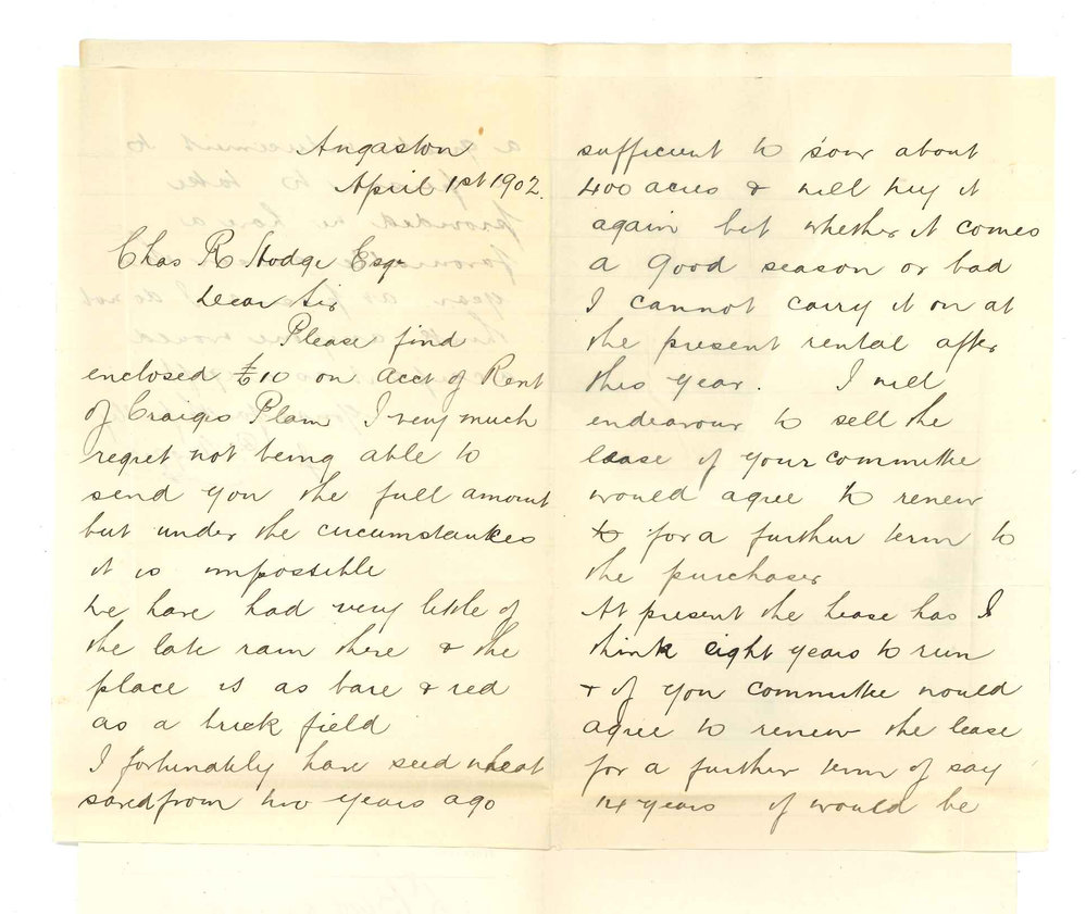 J P Heggie - Angaston - Forwarding amount on Account of Rent and concerning Rent and Lease of Land