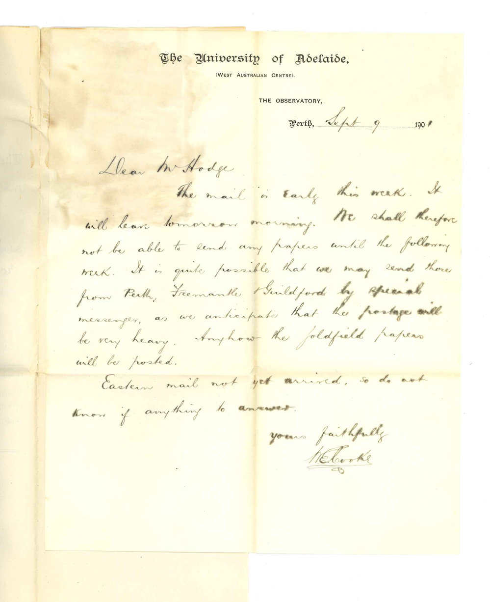 W Ernest Cooke - Perth - With reference to posting of Primary Examination papers