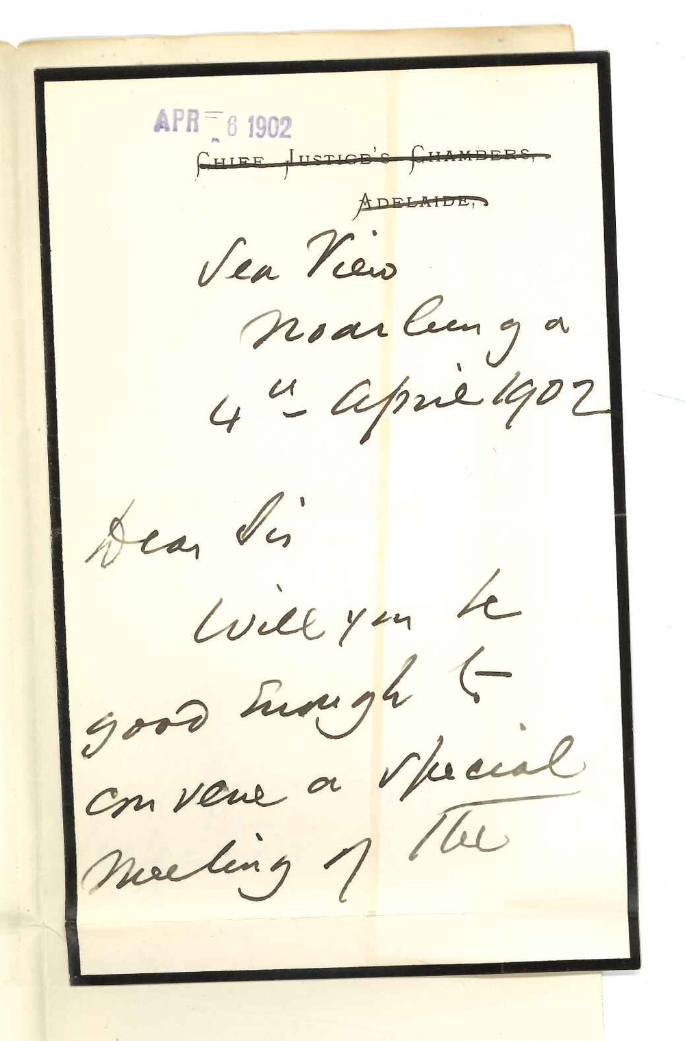 Samuel James Way - The Chancellor - Noarlunga SA - Concerning a Meeting of Council for Tuesday 8th of April `902
