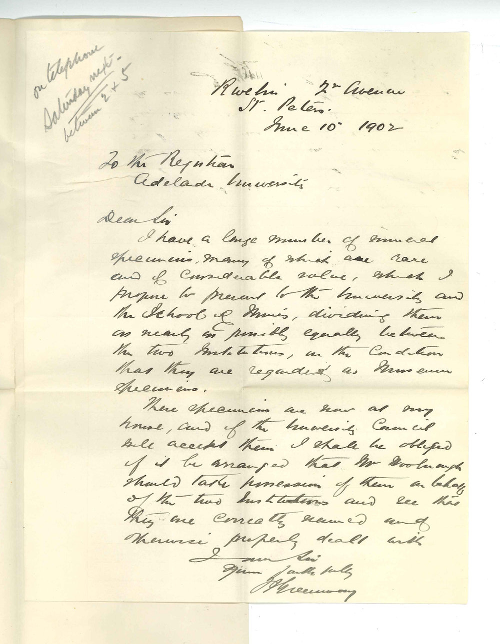 T J Greenway - St Peters - Offering collection of mineral specimens