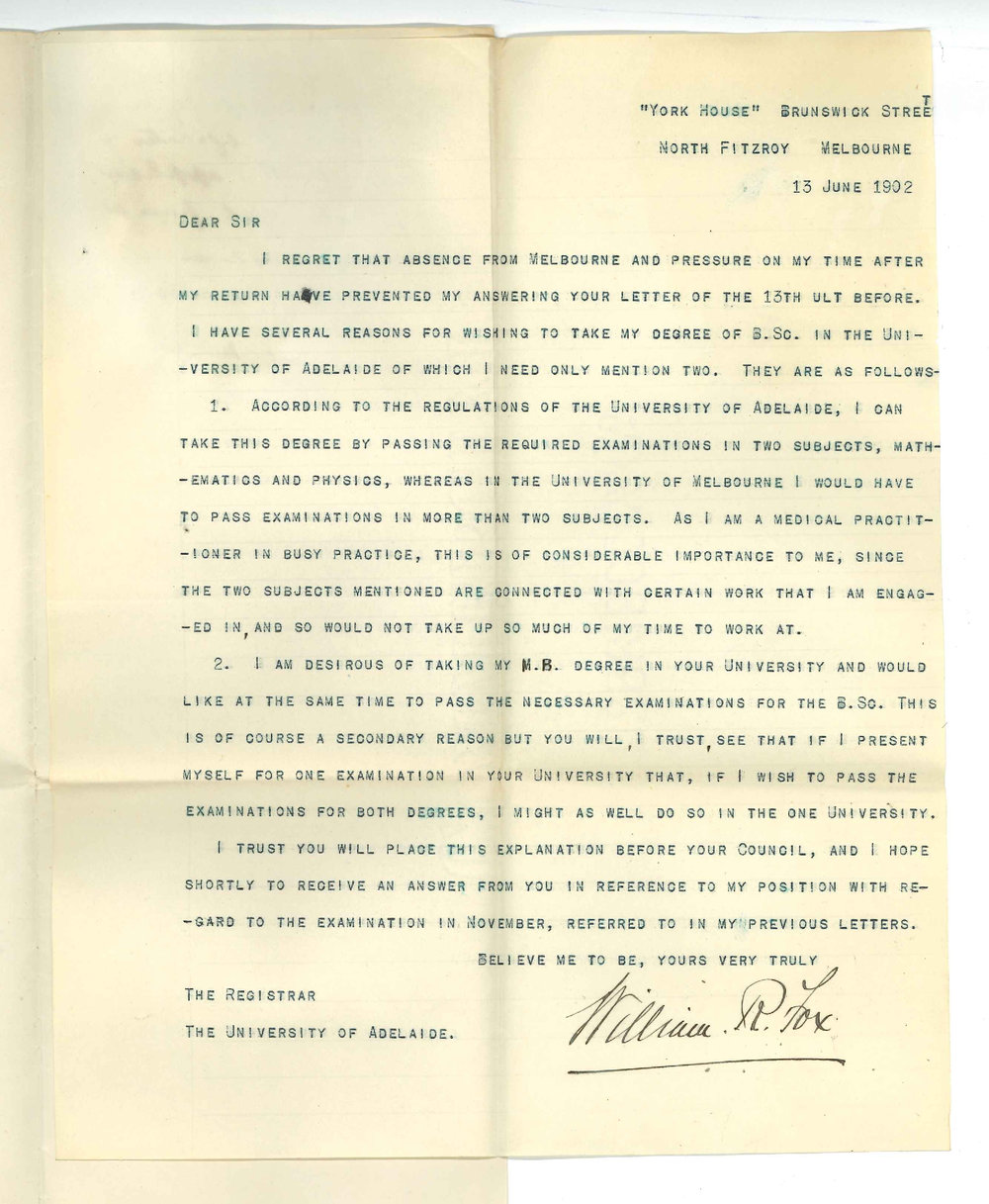 William R Fox - Melbourne - With respect to Admission ad eundem statum