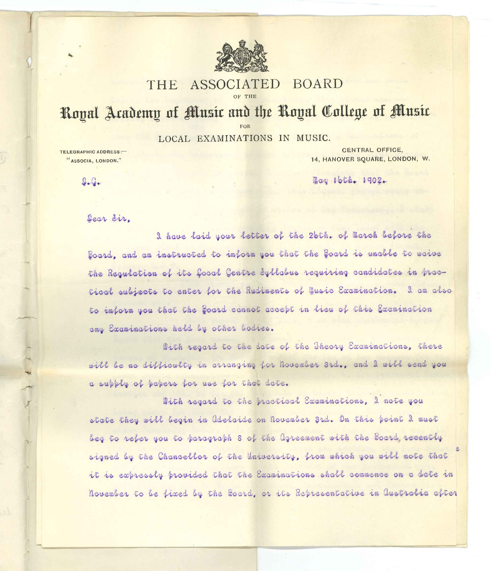 James Muir - Secretary - The Associated Board - London - Concerning Practice of Music Examinations