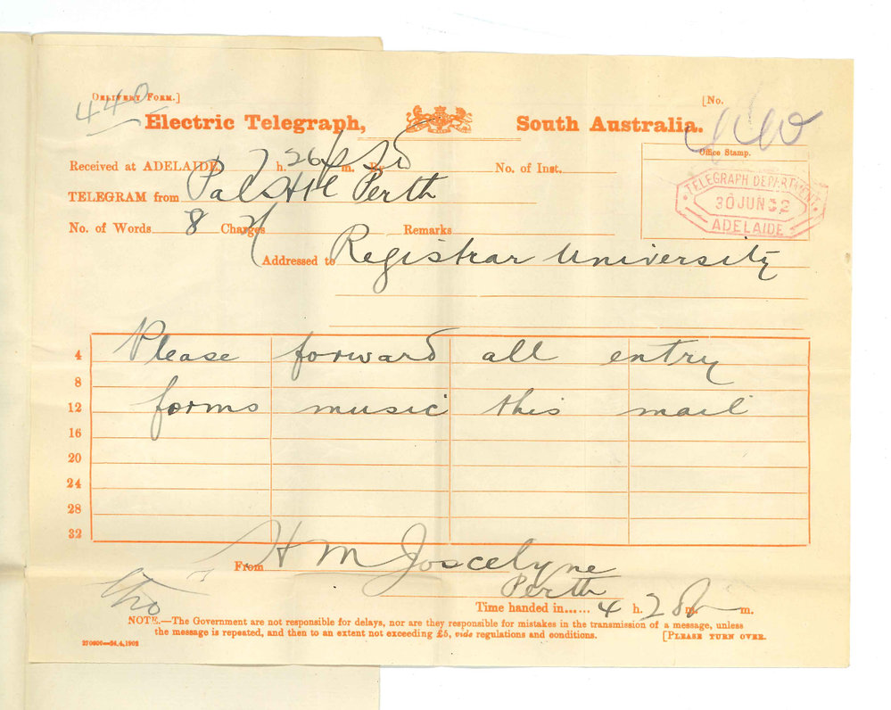 Henry Maurice Joscelyne - Perth WA - Requesting entry forms for Music Exams
