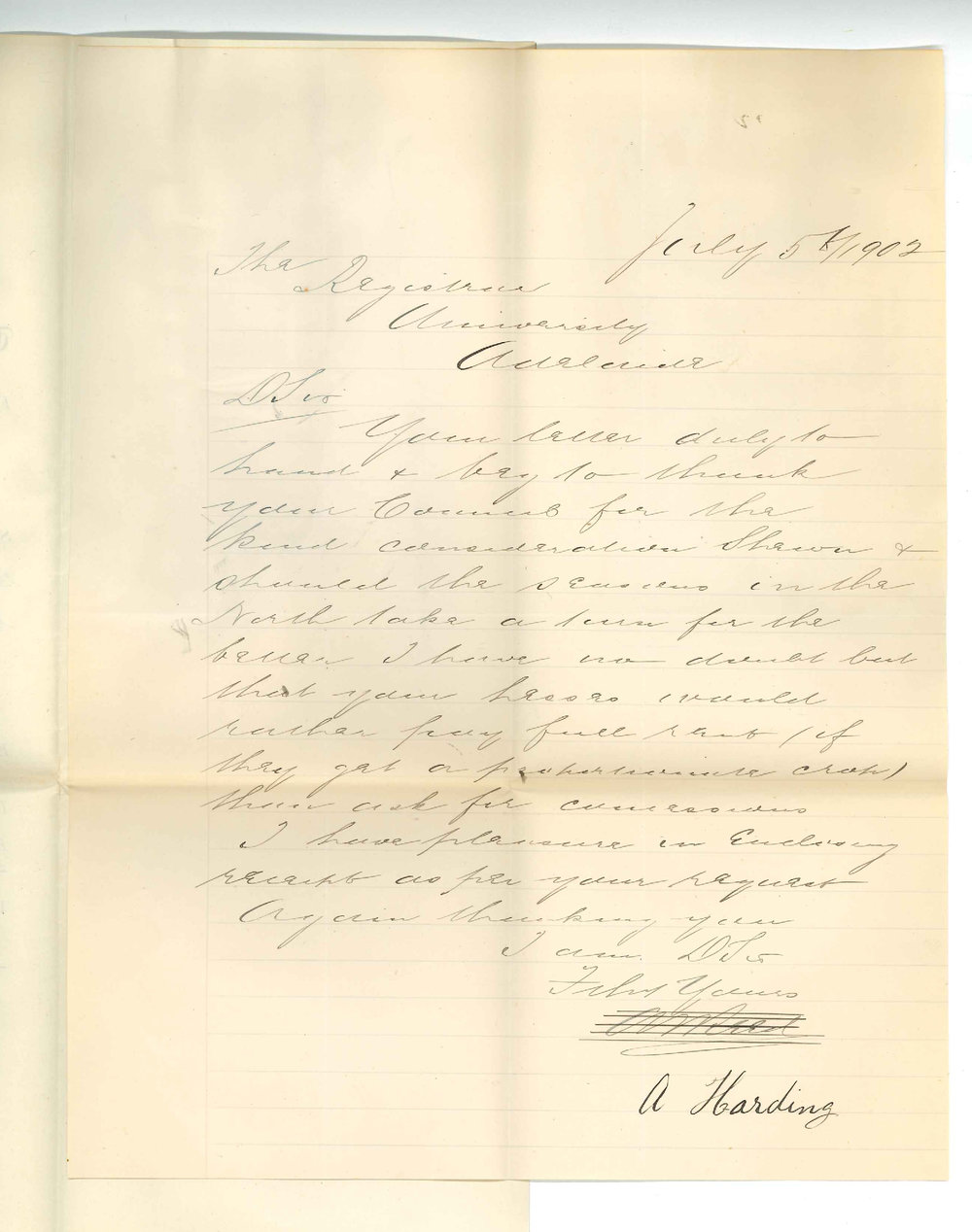 A Harding - Terowie - Thanking Council for reduction of rent of land