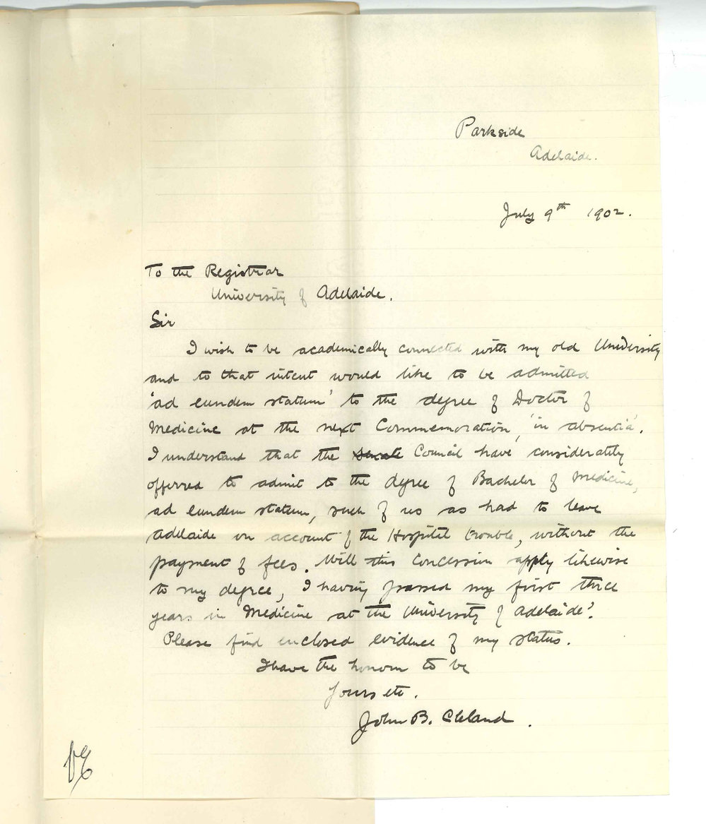 John B Cleland - Parkside - Admission ad eundem gradum