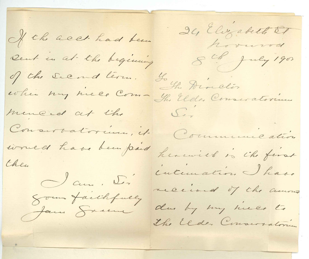 Miss Jane Green - Norwood - Concerning account sent for fees due