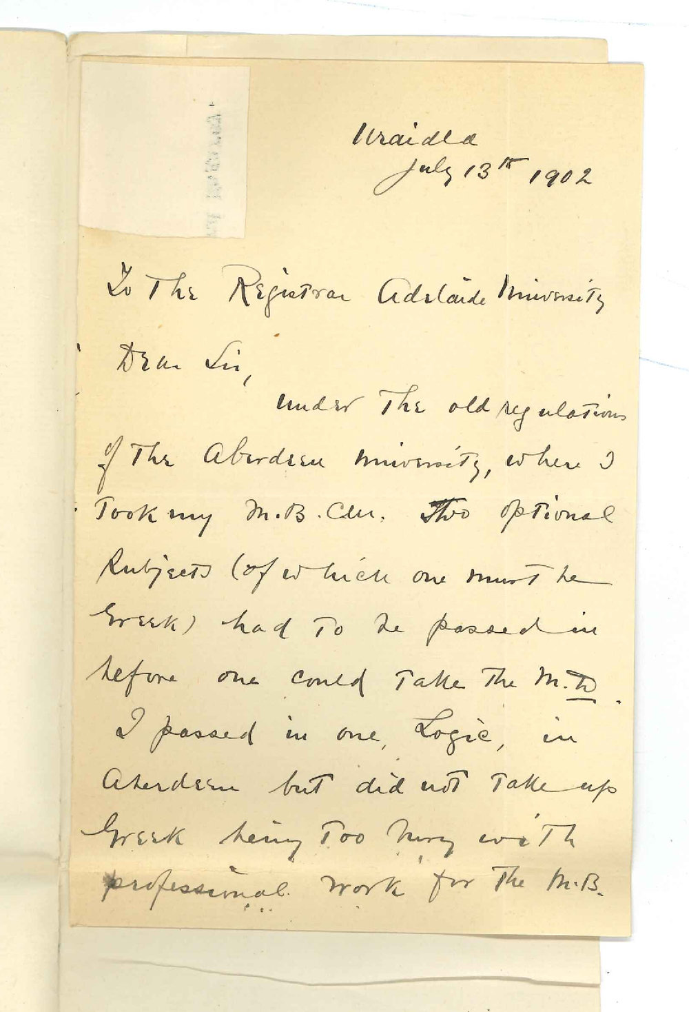 J Francis Souter MB - Uraidla - Permission to sit for Greek only in Primary Public Exam