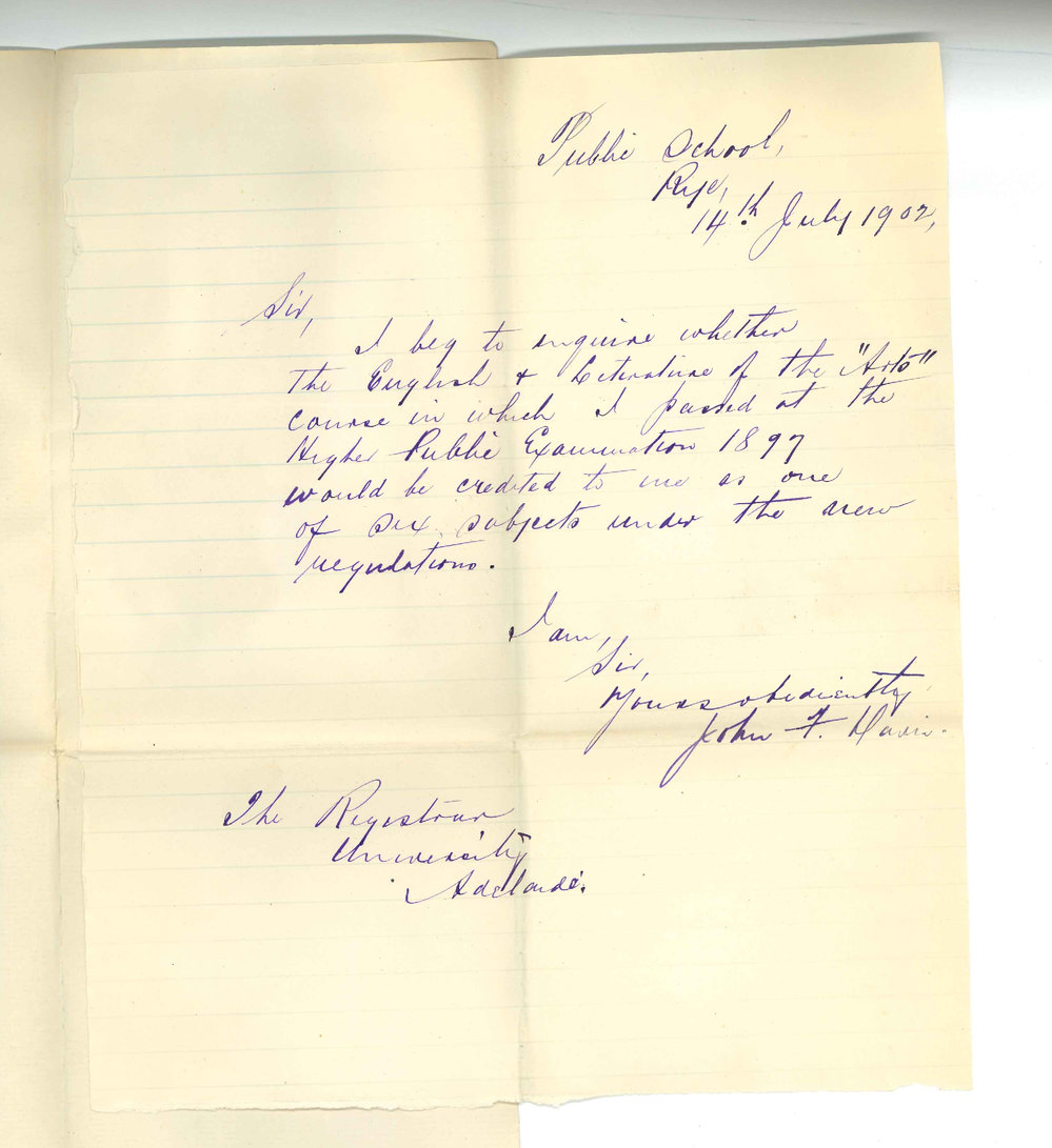 John F Davies - Rye - Asking if English and Literature Exam passed in Higher Public 1897 will count as a BA subject