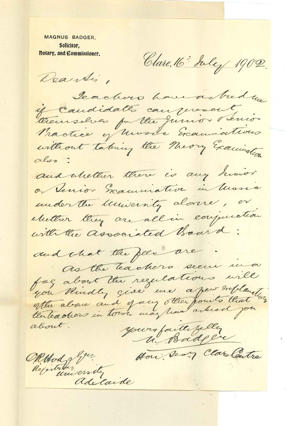 Magnus Badger - Clare - Information of Music Examinations