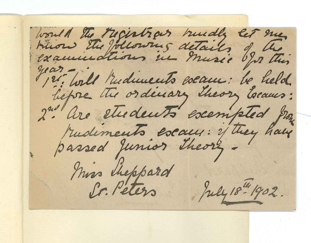 Miss Sheppard - St Peters - With respect to Exam in rudiments of Music for Practice Examination