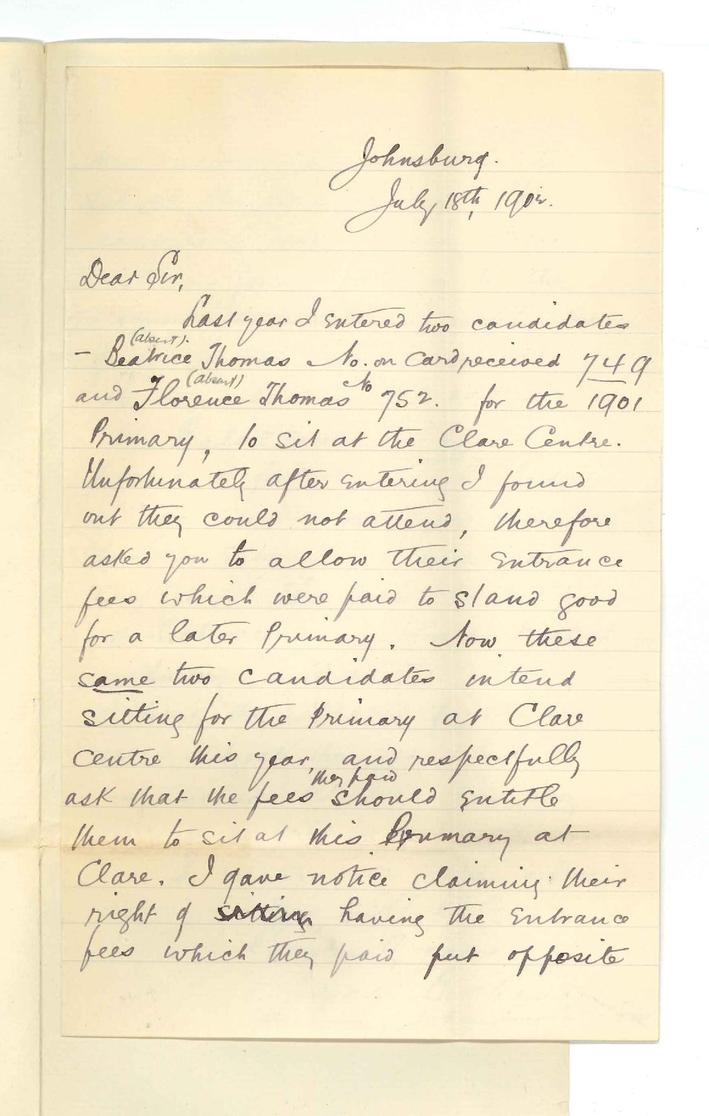 Walter Buchanan - Johnsburg - Concerning Candidates for Primary Public Examination