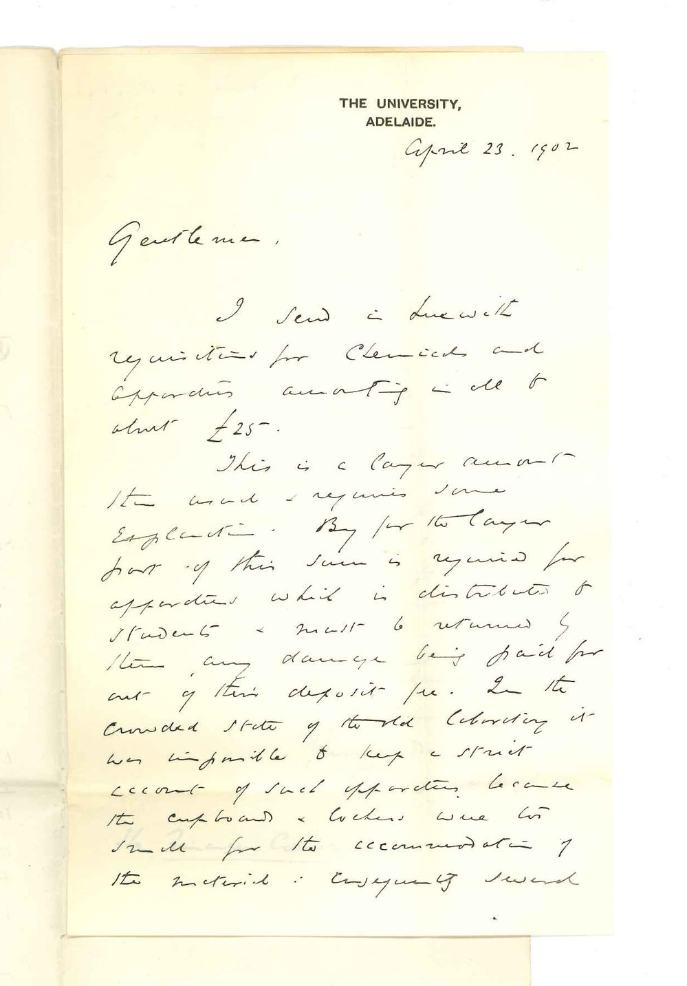 Professor Edward Henry Rennie - The University - Purchase of apparatus and material