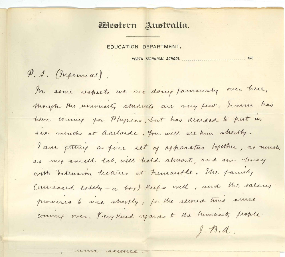J Bernard Allen - Perth - Concerning Electric Engineering Course and Associateship of Institution of Electrical Engineers