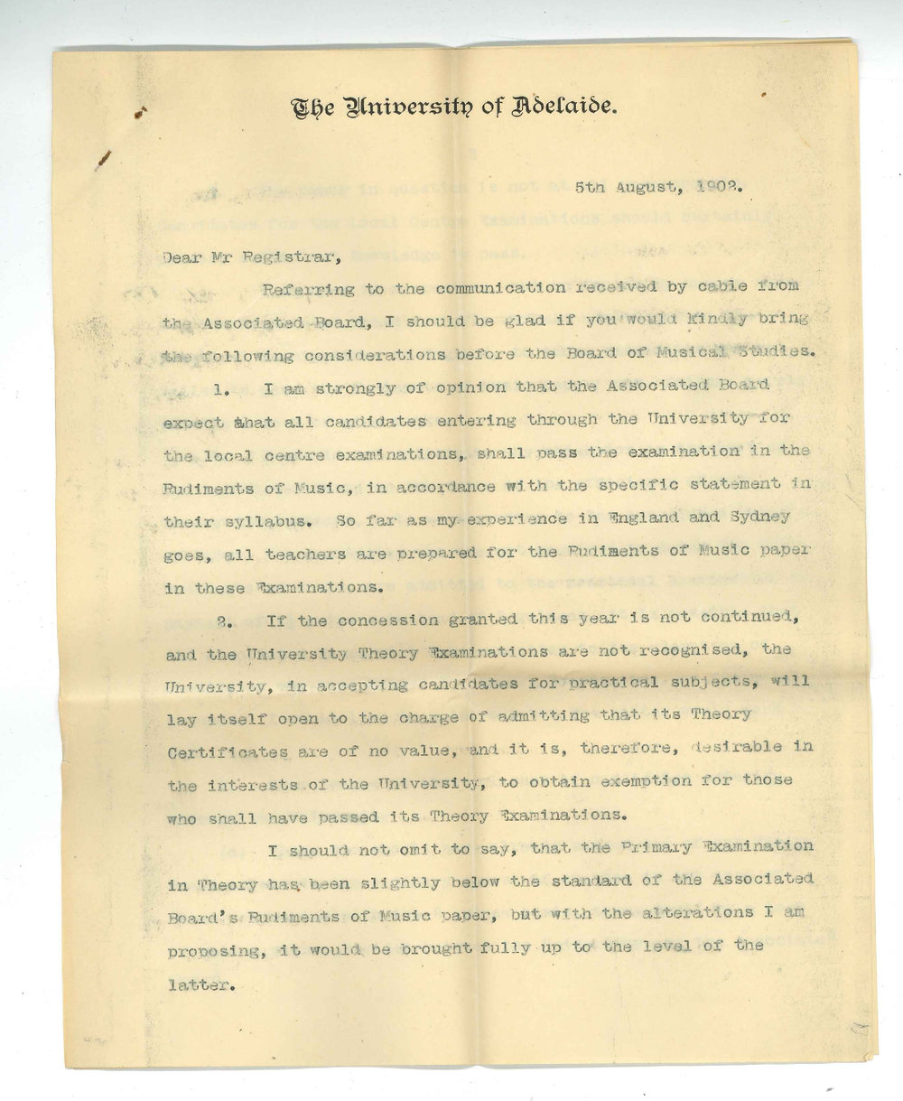 Professor John Matthew Ennis - Adelaide - Concerning the agreement between the University and The Associated Board