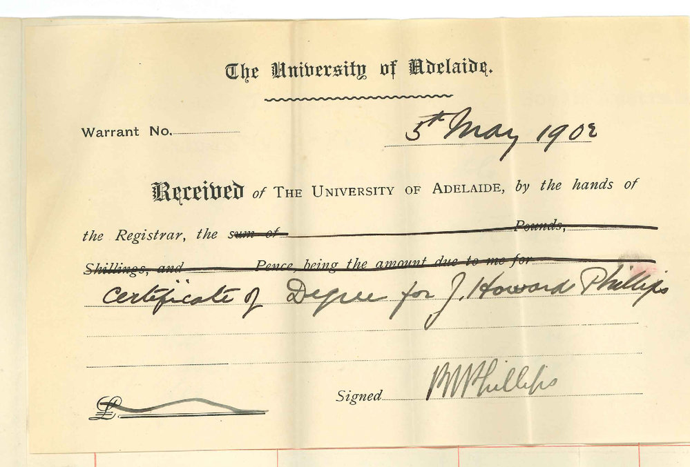 J Howard Phillips - Fremantle - Requesting to be admitted to degree on 2 May 1902