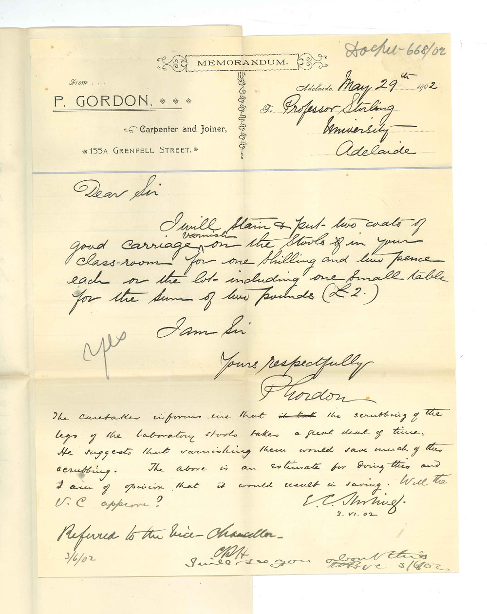 P Gordon - Adelaide - Staining stools in Professor Stirlings room