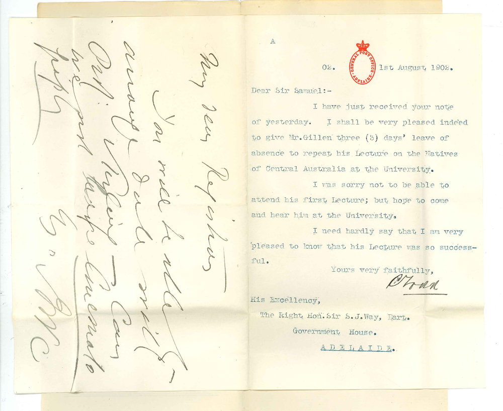 Chancellor The Right Honorable Sir Samuel Way - The University - Permission for Mr Gillen to lecture at University