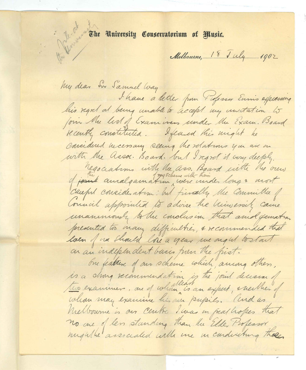Professor Franklin Peterson - University Conservatorium of Music Melbourne - Concerning an Australian Joint Examining Board for Public Examinations