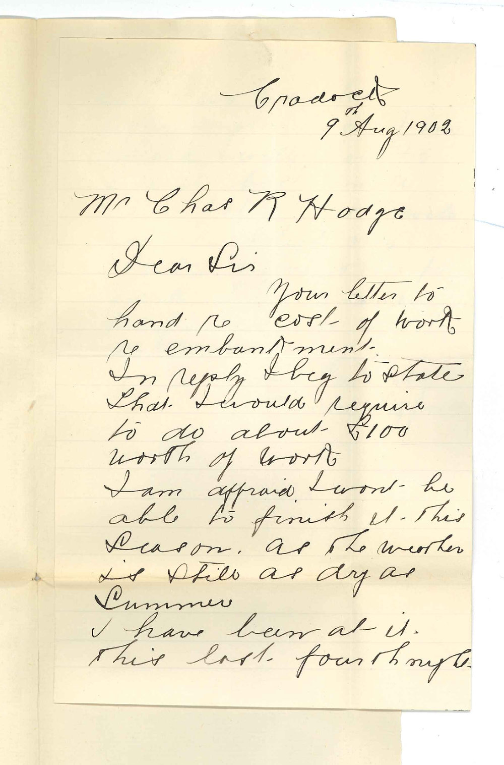 Maurice Fitzgerald - Cradock - With respect to cost of work for embankment