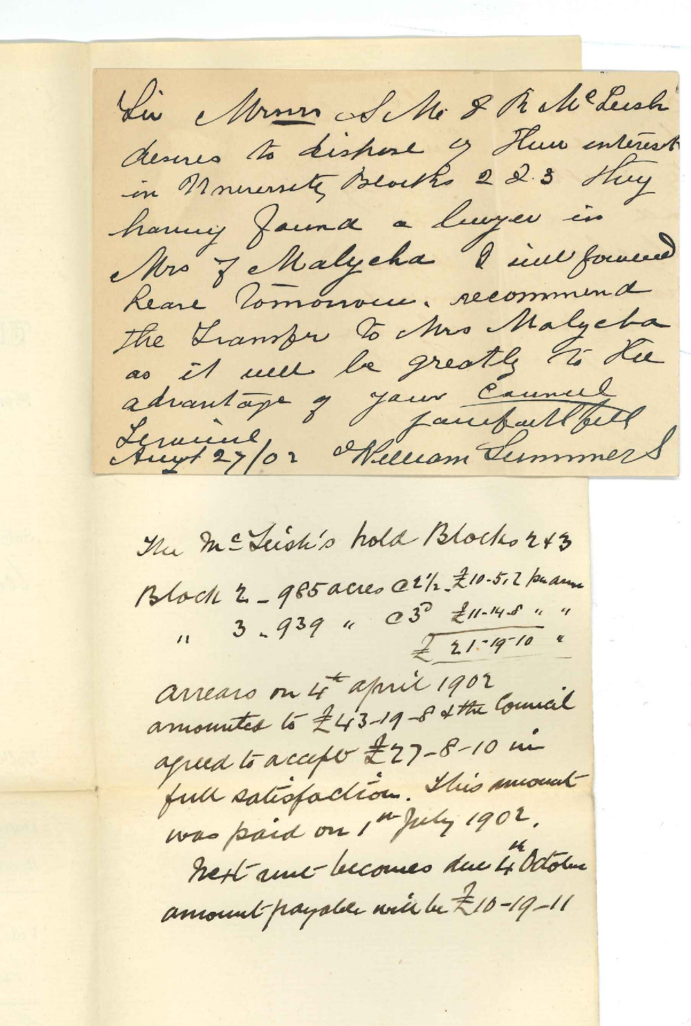 William Summers - Terowie - Transfer McLeishs lease