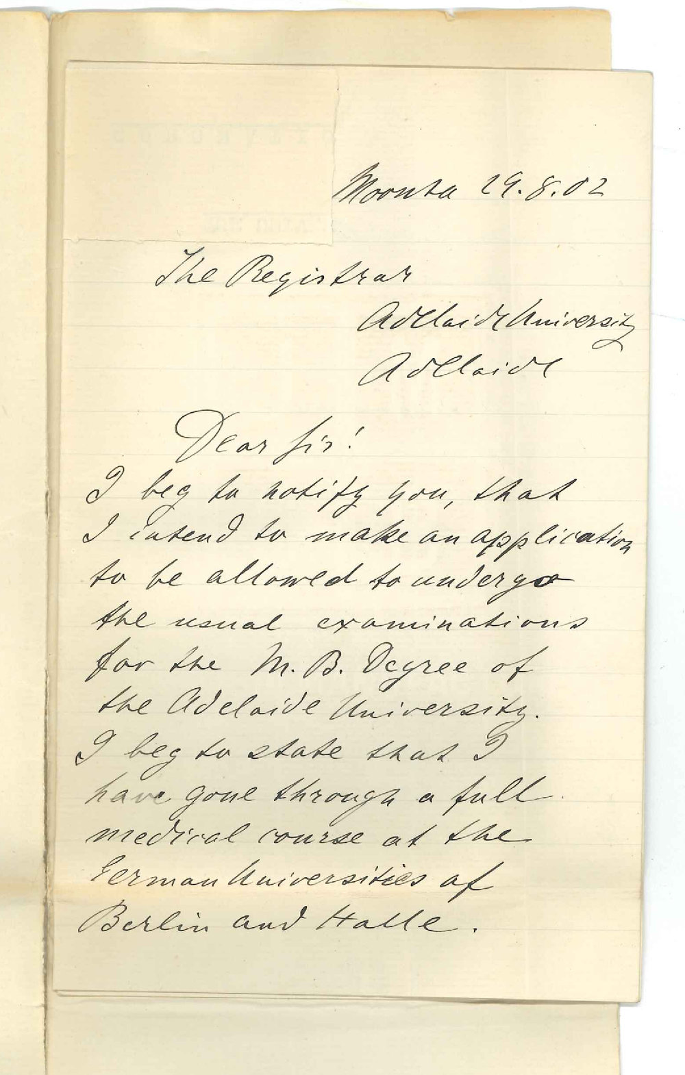 Dr S Bruehl - Moonta - Admission ad eundem statum to MB Course