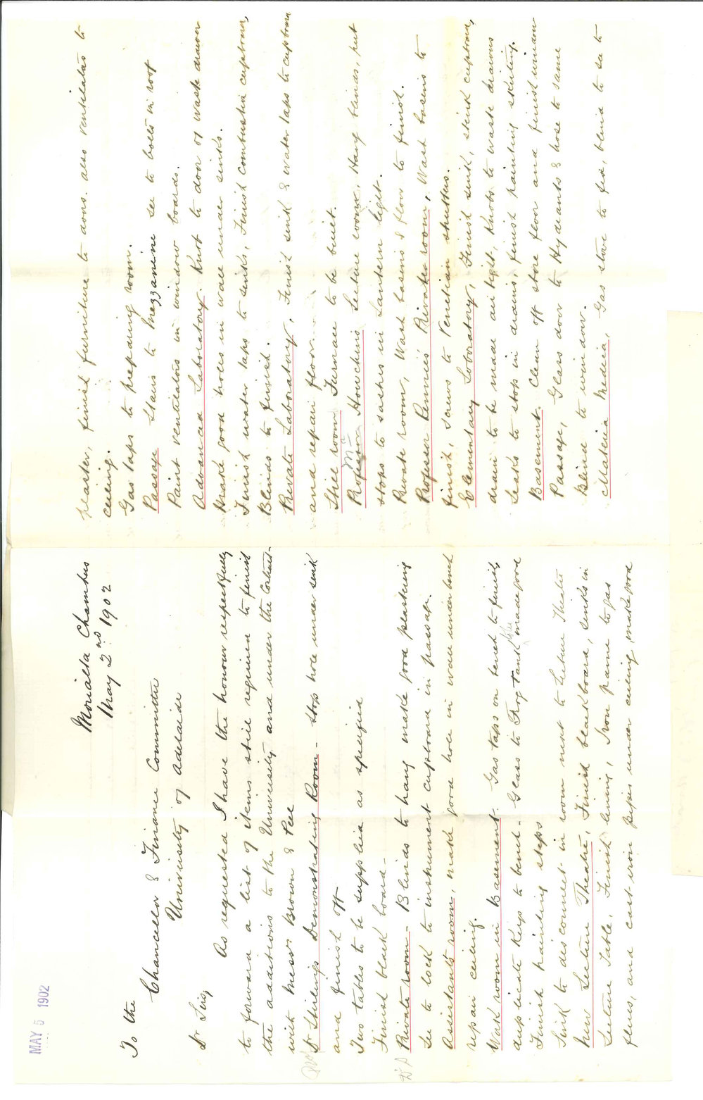 Frank John Naish - Architect - Adelaide - Forwarding list of items still required to finish the additions of the University under contract with Messrs Brown and Peel