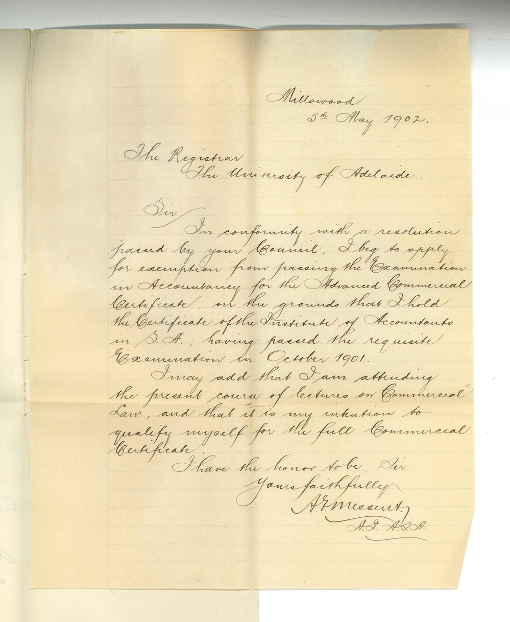 Albert Edward Messent AI ASA - Millswood - Application for exemption from examination in Accounting for Commercial Certificate