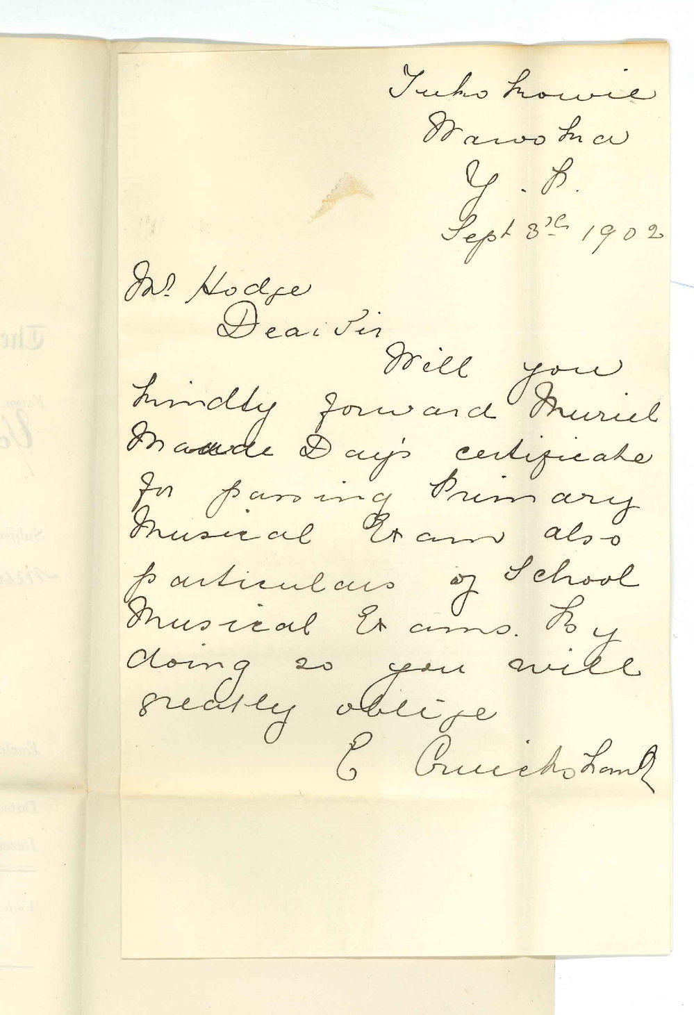 E Cruickshank - Yorke Peninsula - Requesting Primary Music Certificates